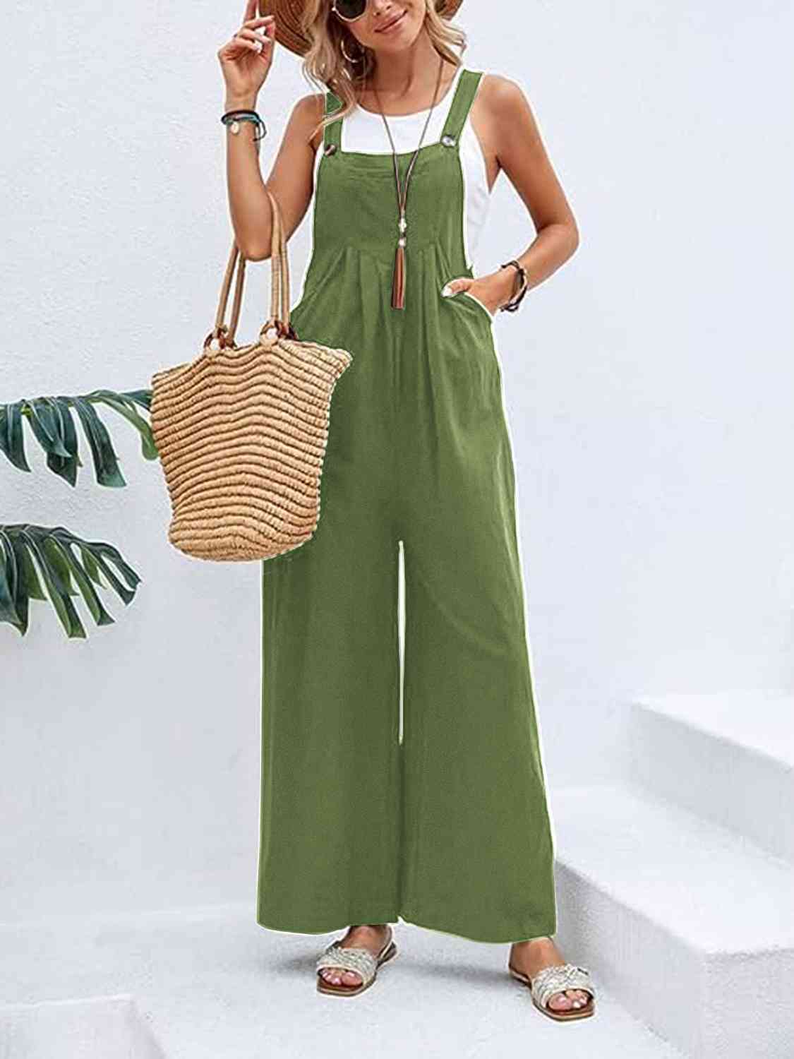 Wide Leg Overalls with Pockets