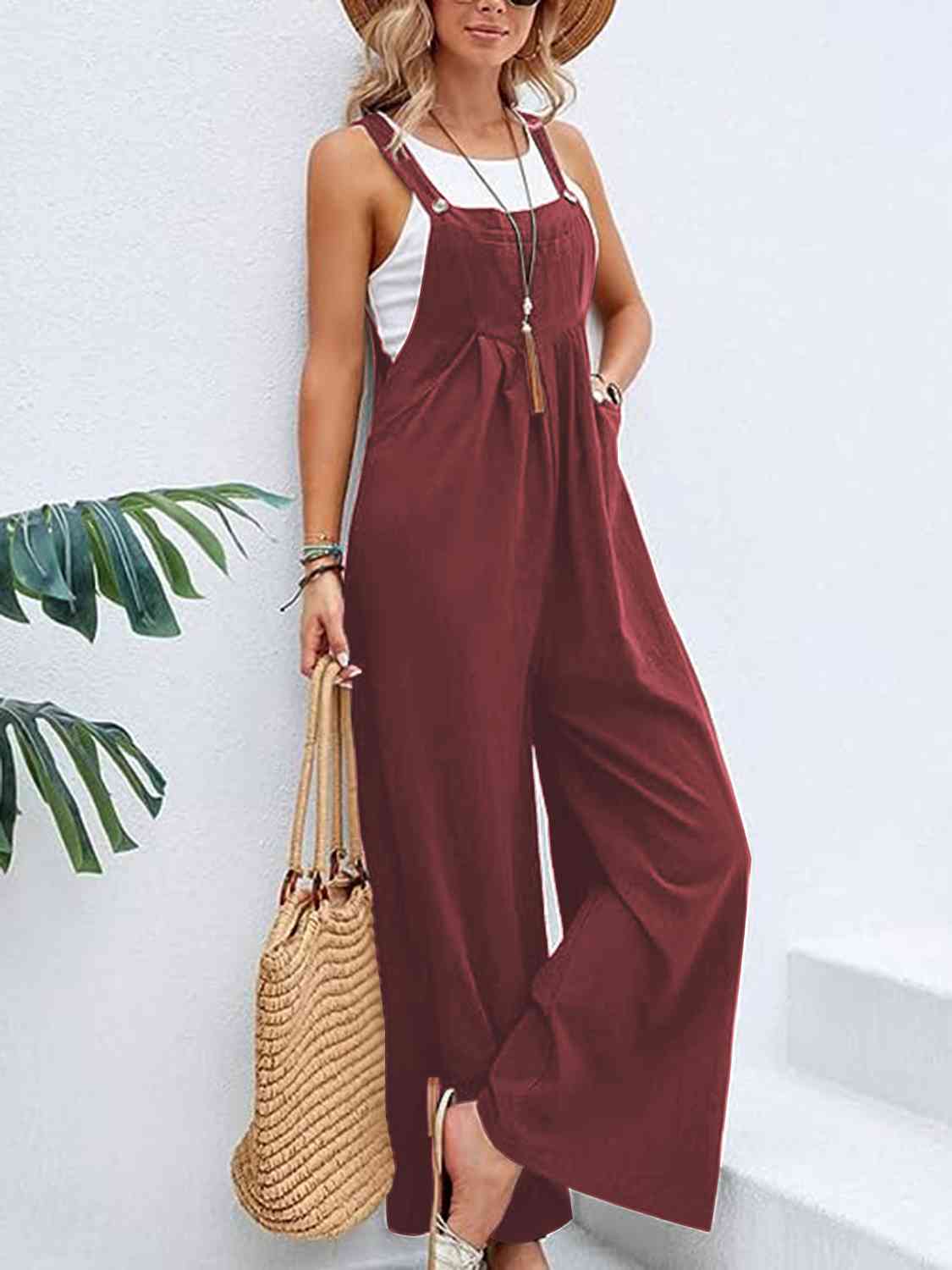 Wide Leg Overalls with Pockets