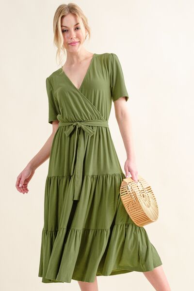 Soft Short Sleeve Tiered Midi Dress