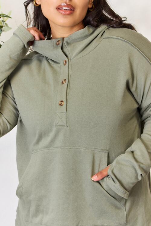 Half Button Hoodie with Thumb Holes