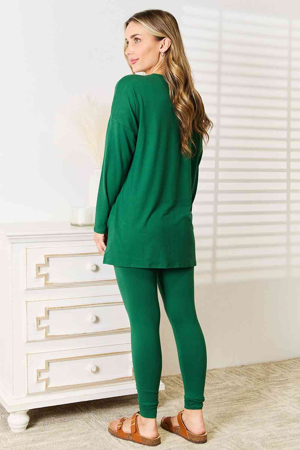 Ready to Rest Long Sleeve and Leggings Set in Dark Green