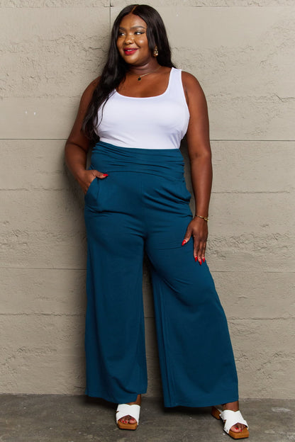 Plus Size Deep teal palazzo pants with side pockets