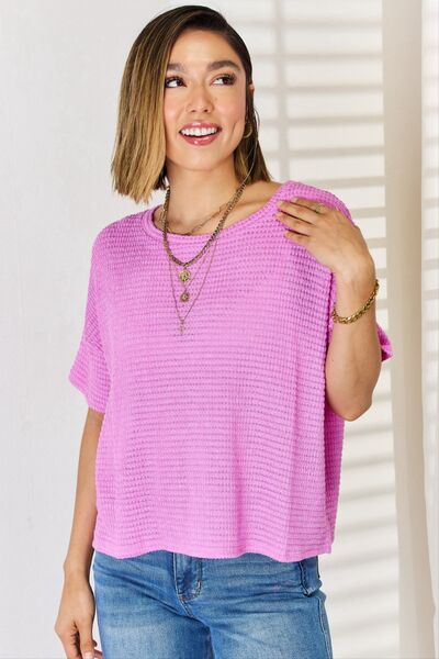 Round Neck Short Sleeve Top in Bright Mauve