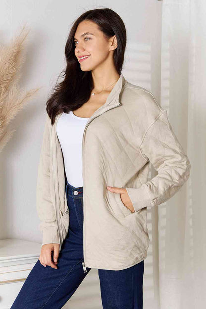 Zip-Up Jacket with Pockets - Beige