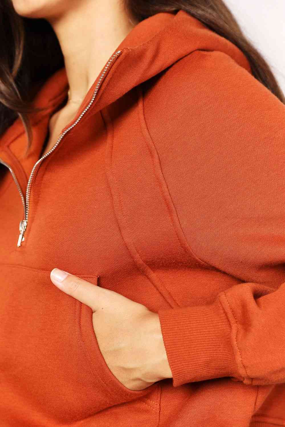 Women's Cropped Length Half-Zip Long Sleeve Hoodie
