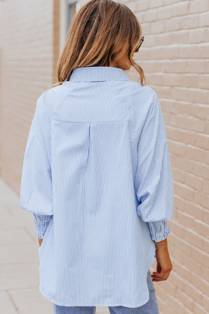 Striped Button Front Smocked Shirt