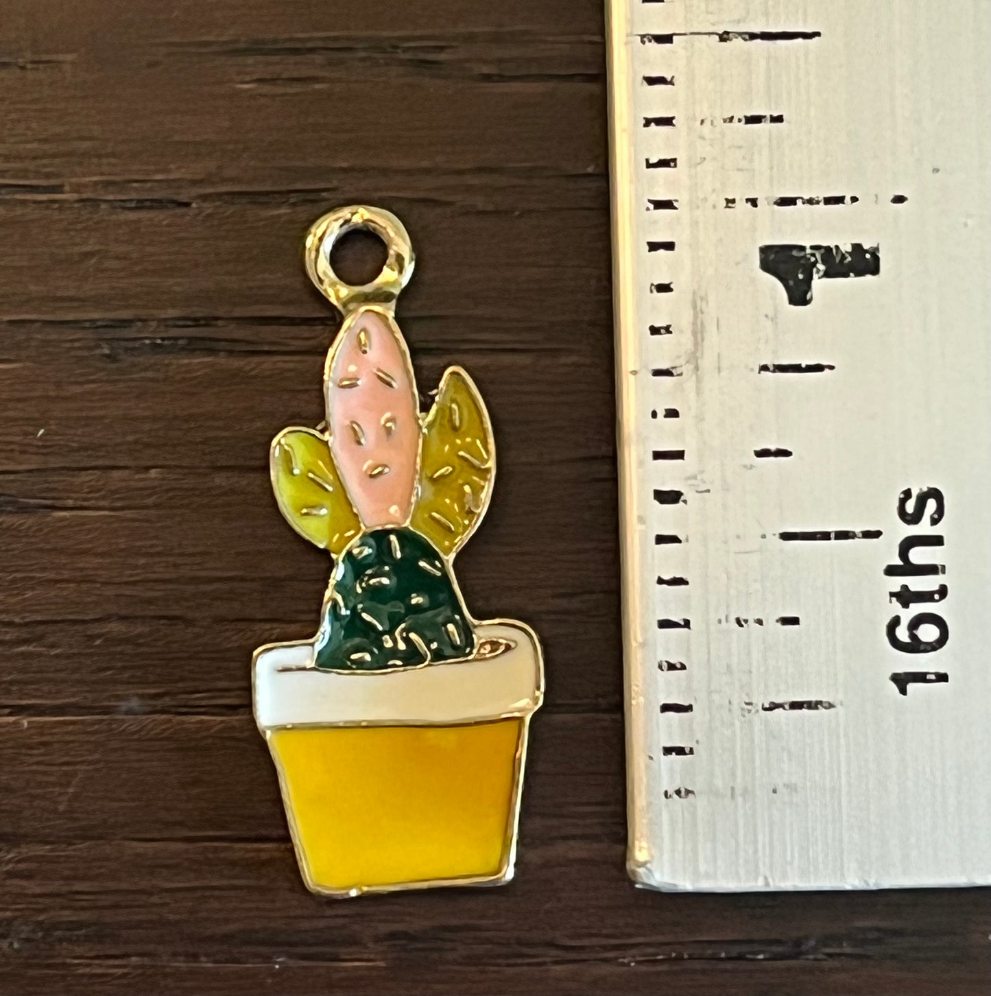 Gold Plated Enamel Cactus Charm, 1 inch high