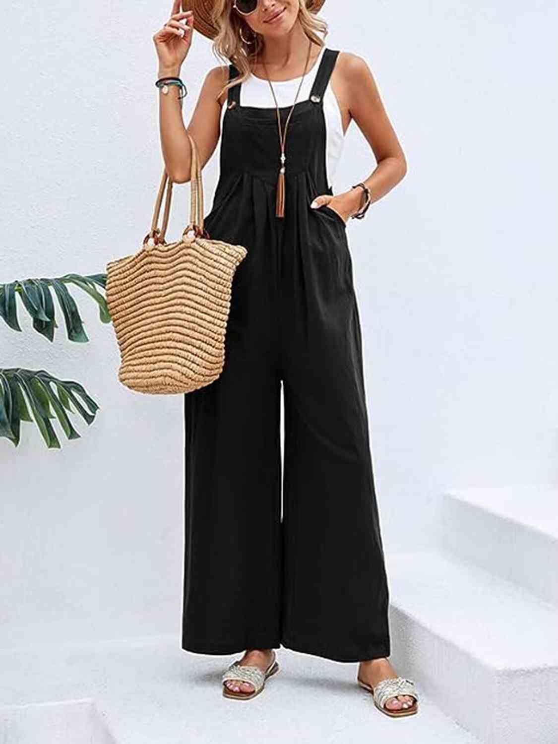 Wide Leg Overalls with Pockets