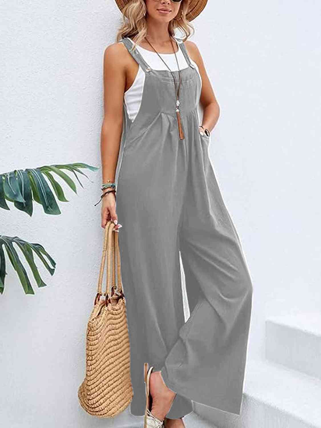 Wide Leg Overalls with Pockets