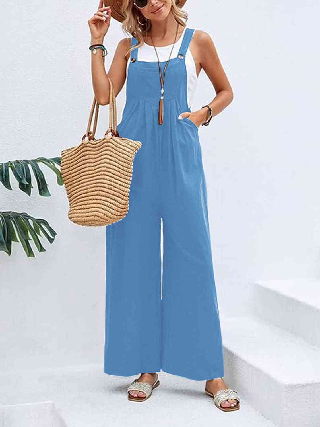 Wide Leg Overalls with Pockets