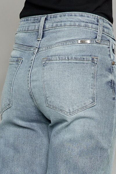 High Waist Raw Hem Cropped Wide Leg Jeans by Kancan