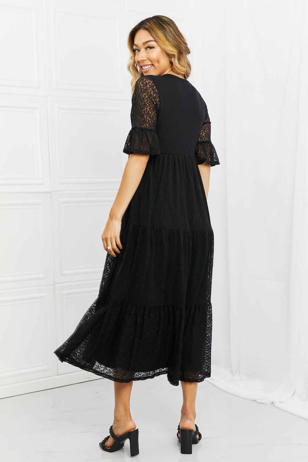 black tiered lace dress