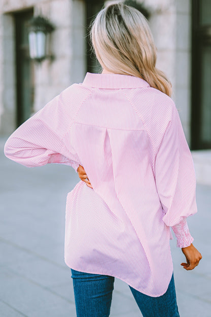 Striped Button Front Smocked Shirt