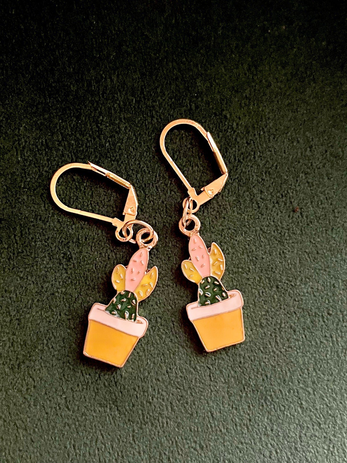 Gold Earrings with Cactus Charm