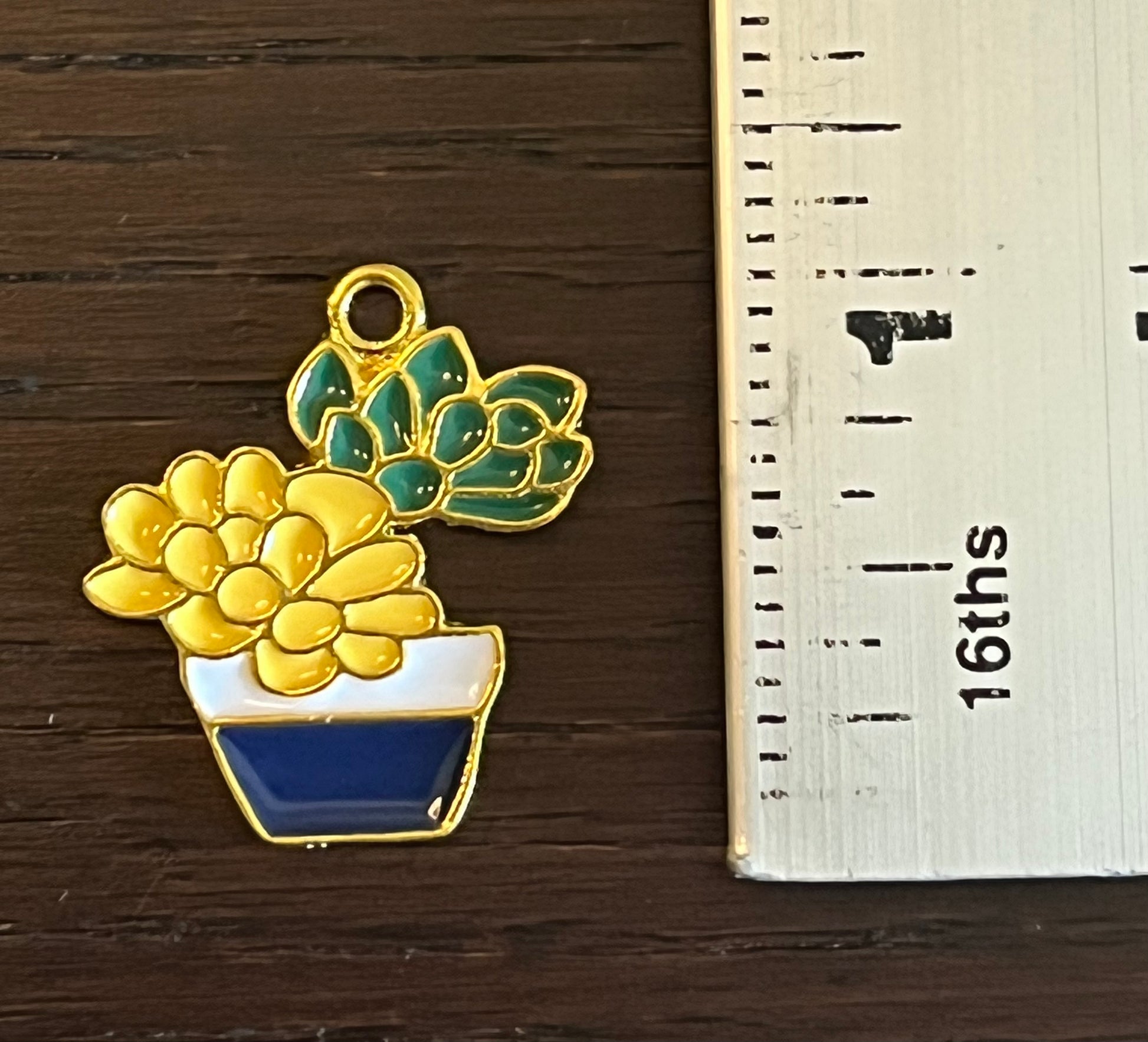 Succulent Gold Plated Enamel Charm, 1 inch high