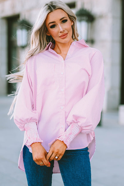 Striped Button Front Smocked Shirt