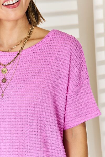 Round Neck Short Sleeve Top in Bright Mauve