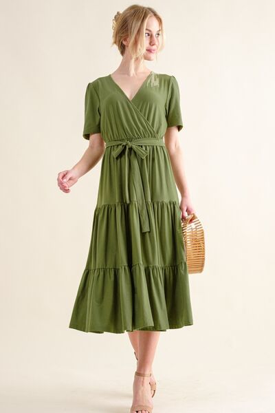 Soft Short Sleeve Tiered Midi Dress