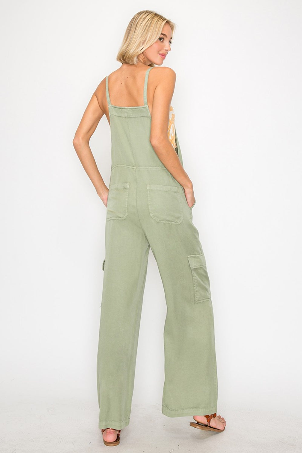 Women's Wide Leg Denim Overalls in Sage green