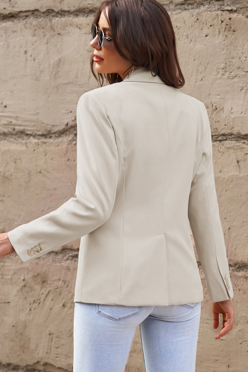 Women's Cream Colored One-Button Flap Pocket Blazer