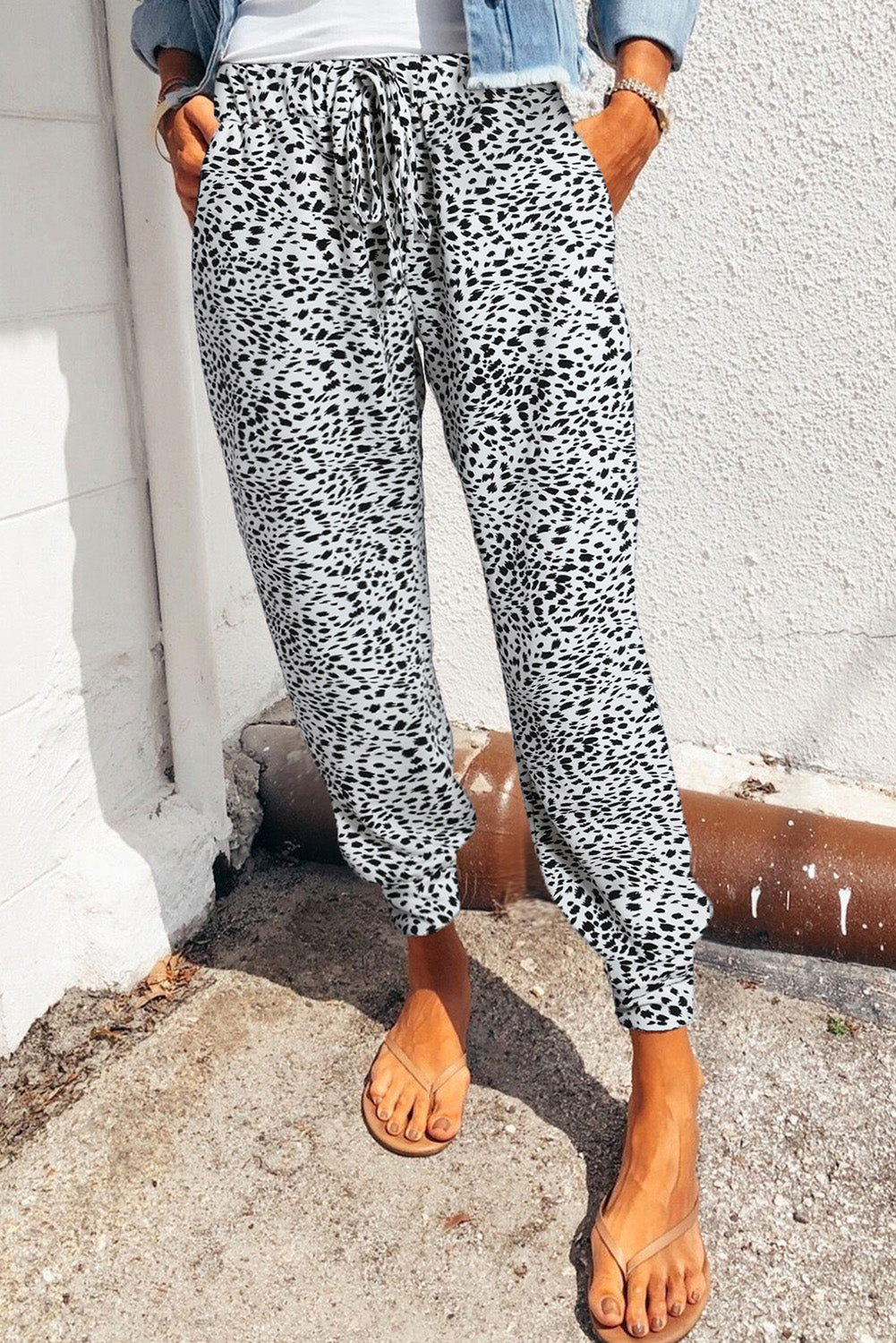 Women's Heather Gray Leopard Print Joggers with Pcokets