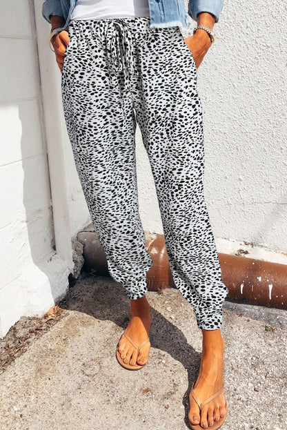 Women's Heather Gray Leopard Print Joggers with Pcokets