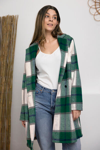 women's cute green plaid coat with pockets