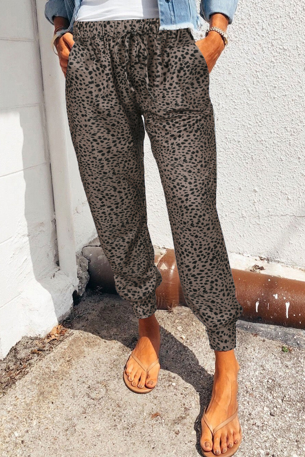 Women's Coffee Brown Colored Leopard Print Jogger Pants