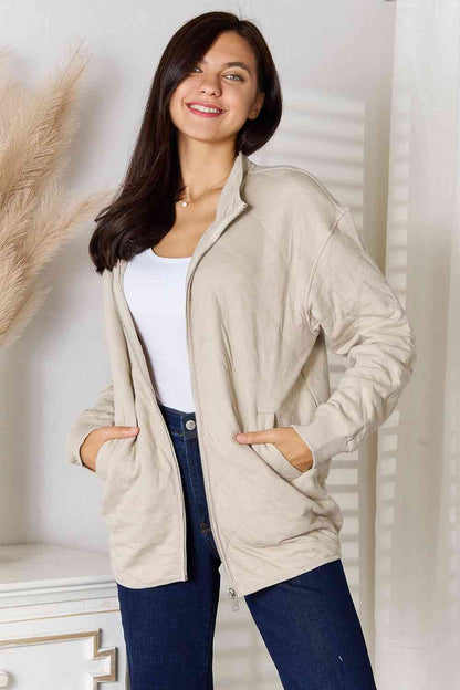 Zip-Up Jacket with Pockets - Beige