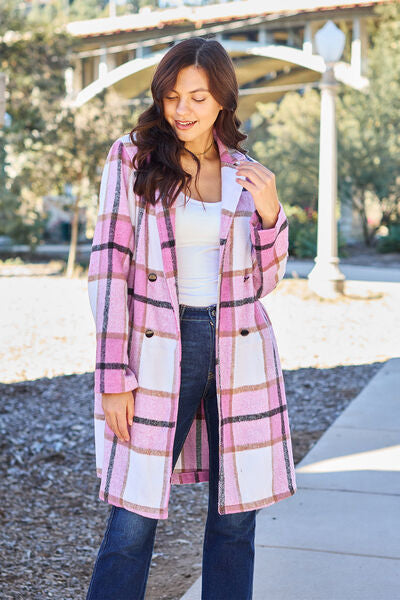 women's cute plaid coat in pink