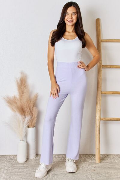 High Waist Ultra Soft Knit Flare Pants in Lavender by RISEN