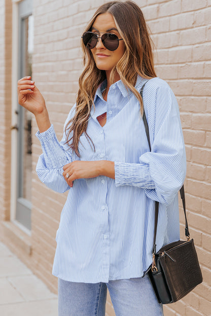 Striped Button Front Smocked Shirt